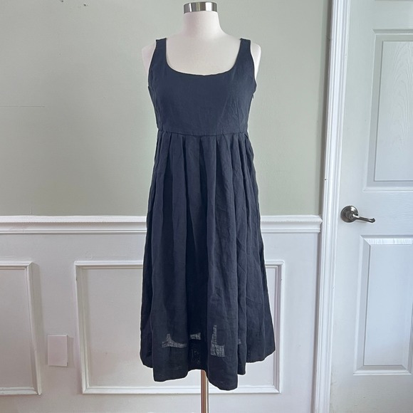 Banana Republic Dresses & Skirts - Banana Republic Linen Empire‎ Waist Dress Womens 6 Pleated Sleeveless Black Midi